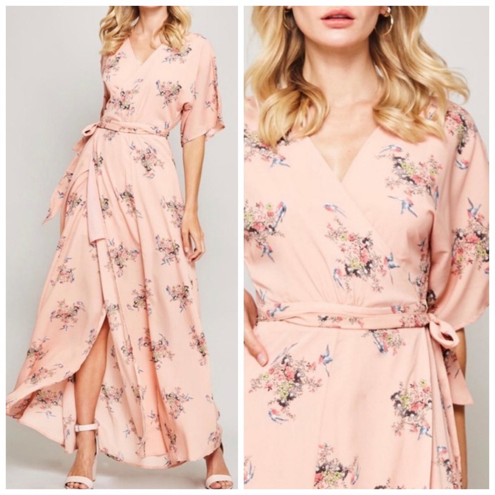 LAST ONE | Peach floral maxi wrap dresses